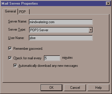 Mail Server Properties Dialog Box - General Tab