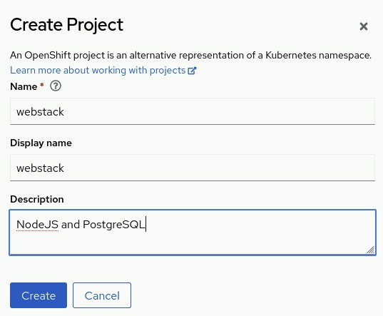 Create Project dialog