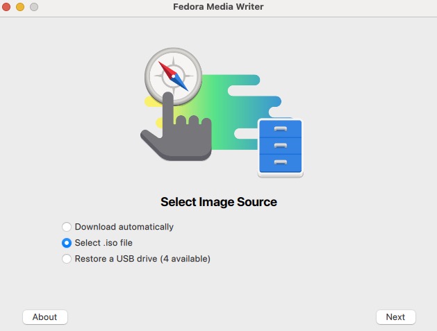 FedoraMediaWriter - Selection page