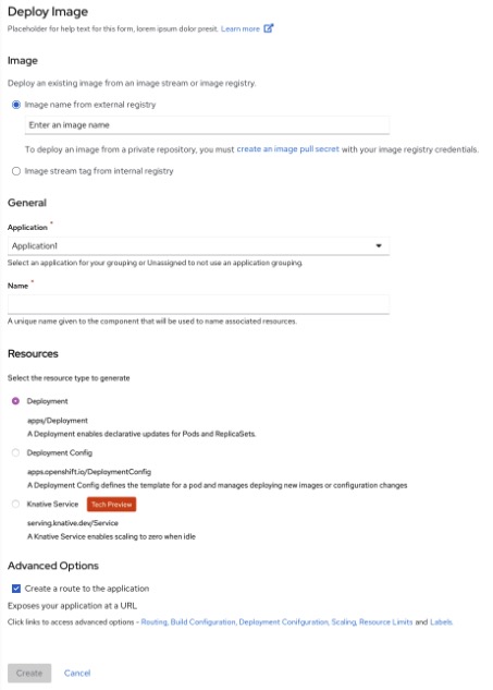 OCP/OKD Deploy Image Form